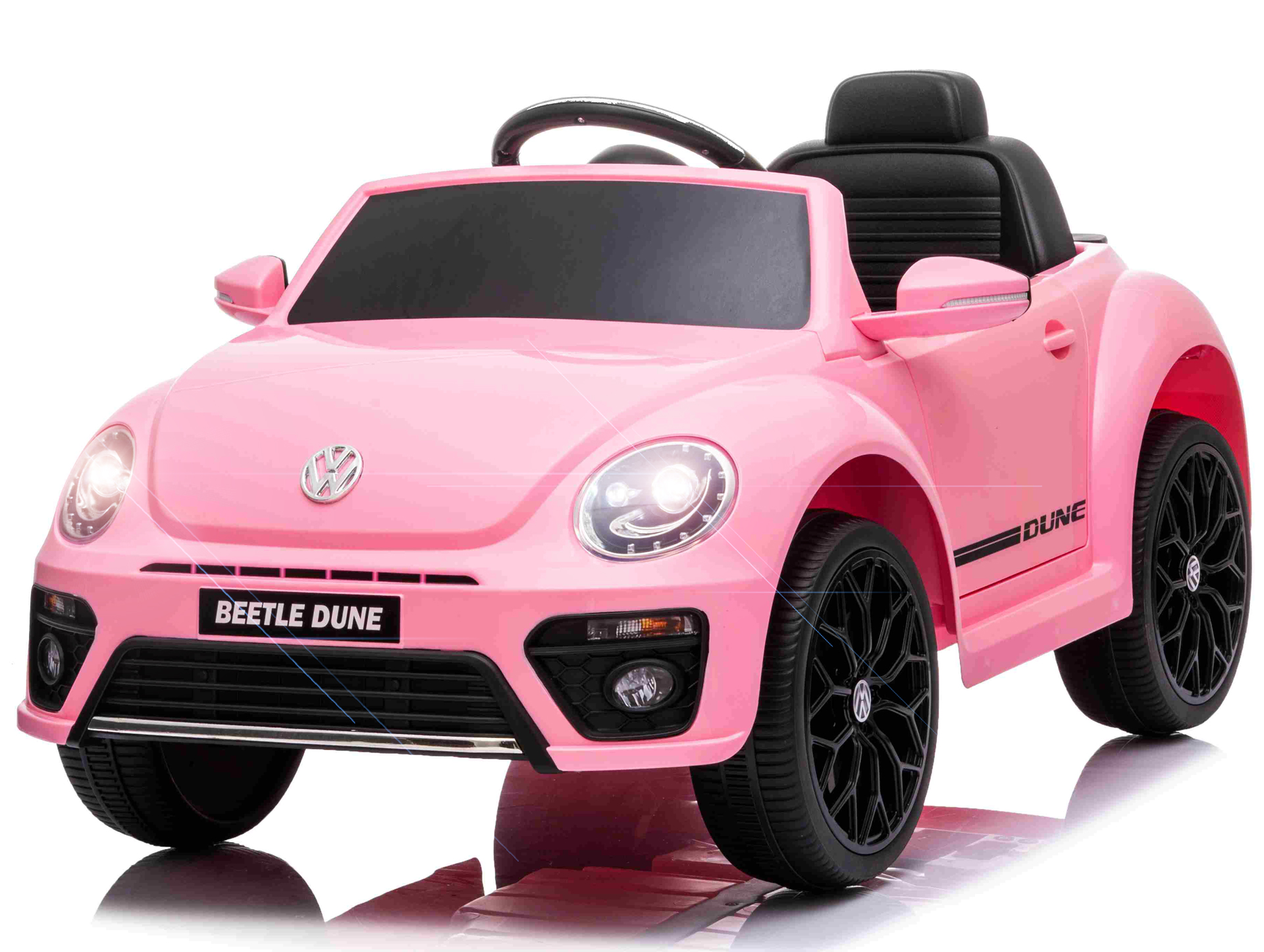 Se VW Beetle Dune elbil til børn 12v m/Gummihjul, 2.4G Remote, Lædersæde Pink hos MM Action