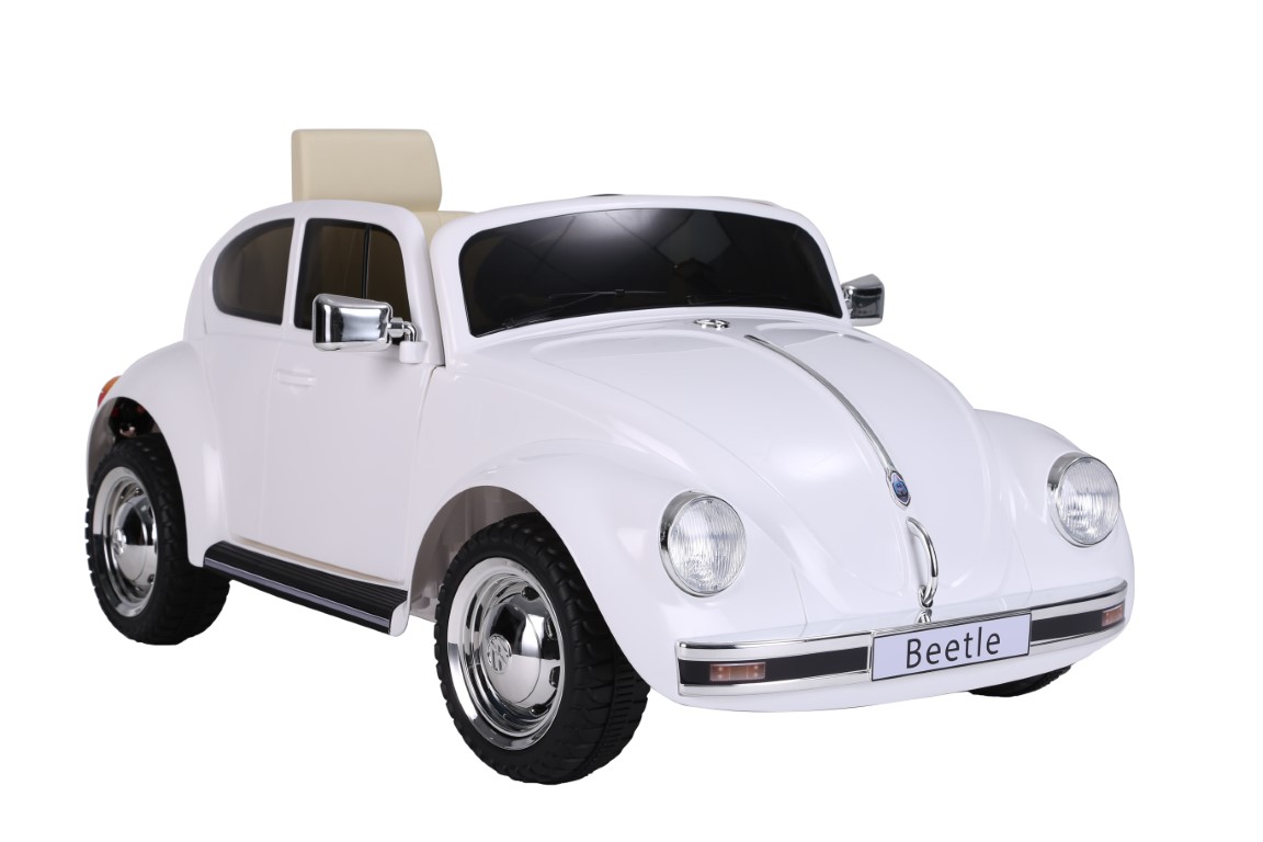 VW Beetle elbil til børn 12v m/Gummihjul + + Hvid (Udgået)