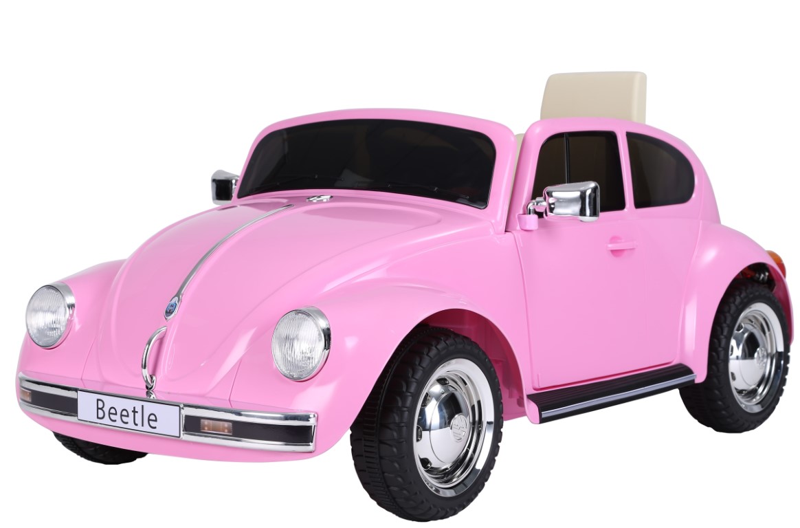 Billede af VW Beetle elbil til børn 12v m/Gummihjul + 2.4G + Lædersæde, Pink