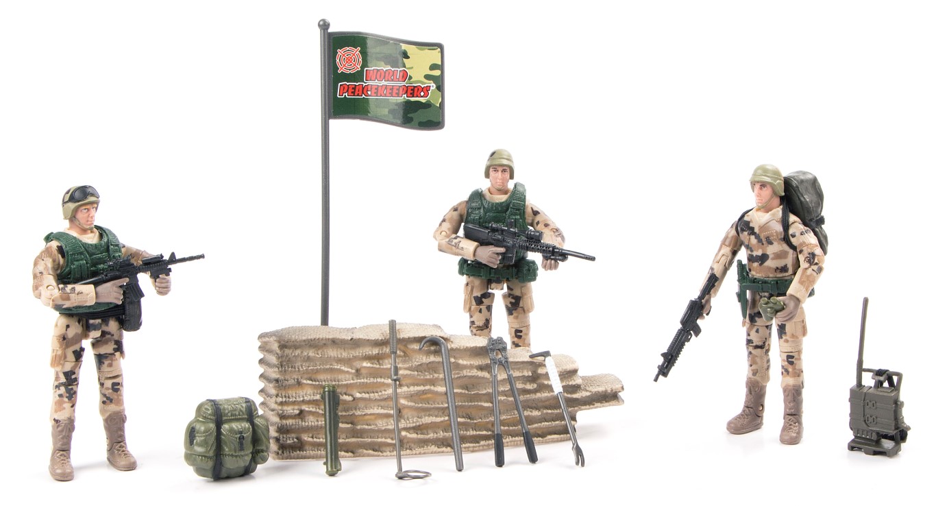 Se World Peacekeepers 1:18 Militær Desert Marine pakke m/3 actionfigurer hos MM Action