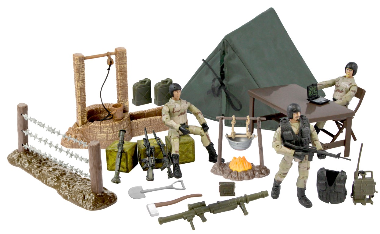 World Peacekeepers 1:18 Militær Stor Camp inkl. 3 actionfigurer