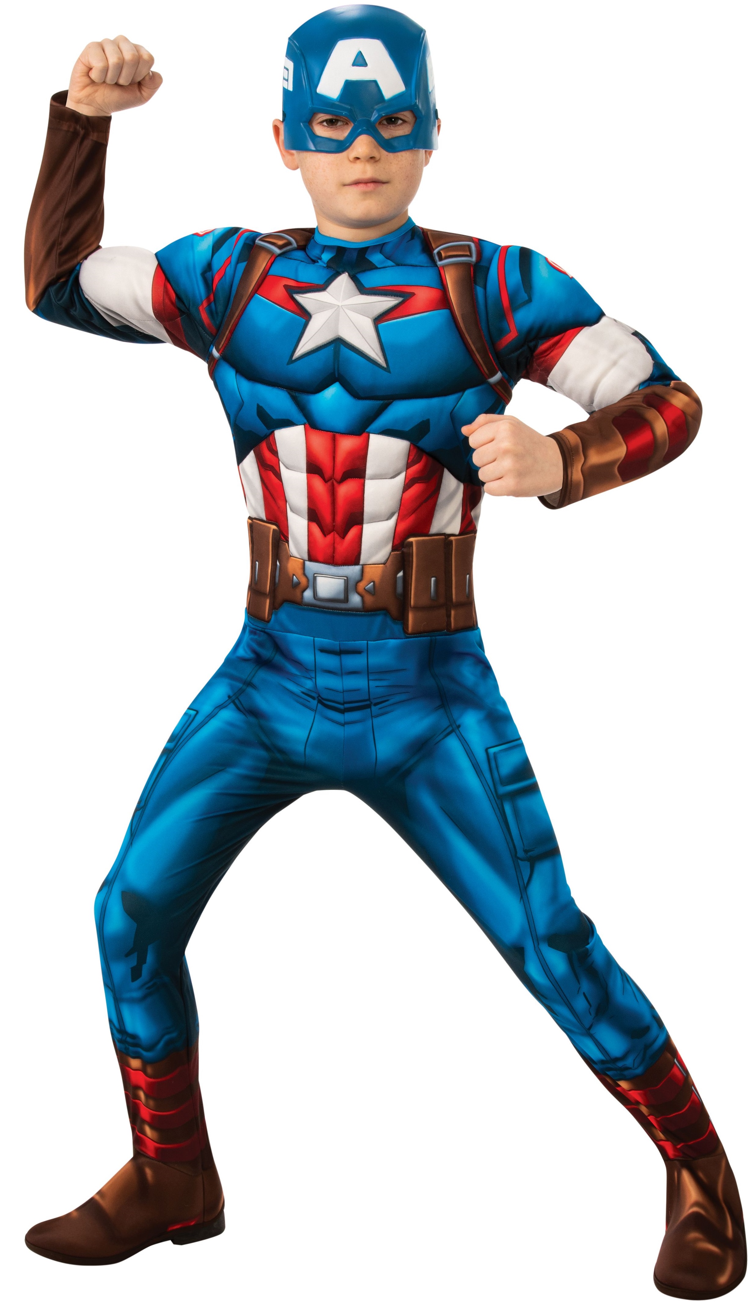 Se Avengers Captain America Deluxe Børnekostume (Str. M/116) hos MM Action