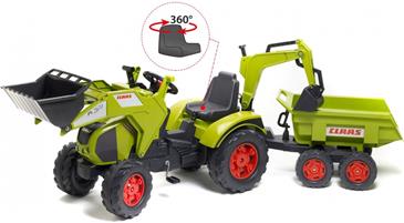 Claas Axos Traktor m/Frontskovl + Gravekran + Maxi Anhænger