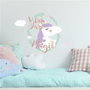 Enhjørning / Unicorn ''You are Magic'' Gigant Wallsticker med glitter