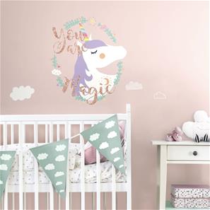 Enhjørning / Unicorn ''You are Magic'' Gigant Wallsticker med glitter-2