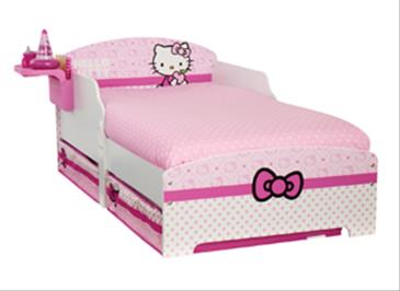 Hello Kitty Træ Junior børneseng m/opbevaring+hylde (140cm)
