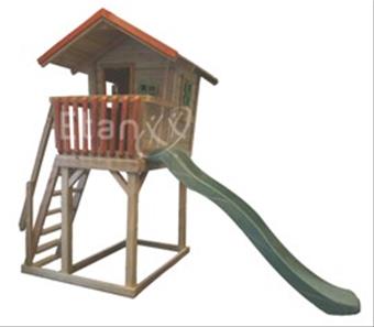 Legehus Wood2Play Høj m/rutsjebane-3
