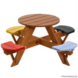 Plum Træ Børne Havebord med farvet sæder-3