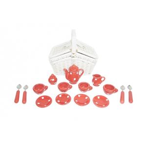 Tesæt i hvid kurv porcelæn 17 dele