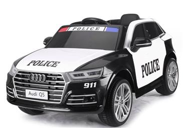 Audi Q5 Politibil Elbil til Børn 12V m/2.4G, Lædersæde, Gummihjul