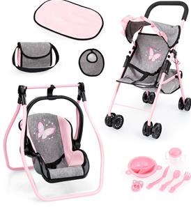 Bayer Design Buggy Dukke klapvogn Mega Sæt, Grå/Pink