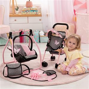 Bayer Design Buggy Dukke klapvogn Mega Sæt, Grå/Pink-14