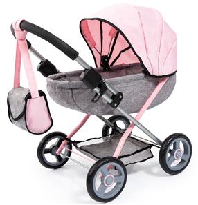 Bayer Design Cosy dukkevogn med pusletaske, tæppe  Grå/Pink