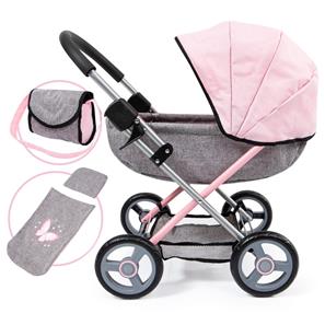 Bayer Design Cosy dukkevogn med pusletaske, tæppe  Grå/Pink-2
