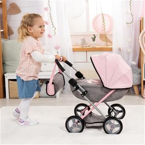Bayer Design Cosy dukkevogn med pusletaske, tæppe  Grå/Pink-5