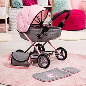 Bayer Design Cosy dukkevogn med pusletaske, tæppe  Grå/Pink-7