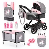 Bayer Design Kombi Dukkevogn XEO deluxe Sæt, Grå/Pink