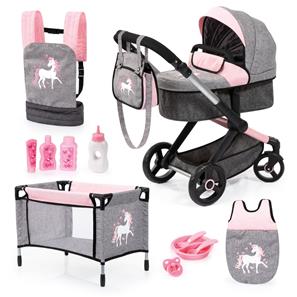 Bayer Design Kombi Dukkevogn XEO deluxe Sæt, Grå/Pink