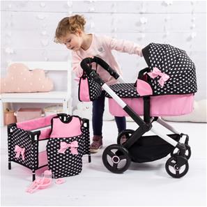 Bayer Design Kombi Dukkevogn XEO deluxe Sæt, Sort/Pink-4
