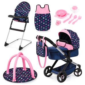 Bayer Design Kombi Dukkevogn XEO deluxe Sæt, blå/pink