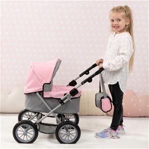 Bayer Design Trendy dukkevogn med pusletaske grå/lyserød-3