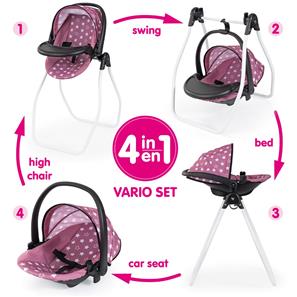 Bayer Design Vario 4-i-1 Dukke højstol, seng, gynge og autostol Sort/Pink-2