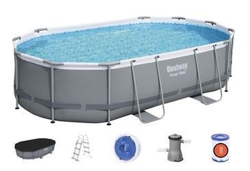 Bestway  Power Steel 488 x 305 x 107 cm Oval Pool m/pumpe, stige m.v.