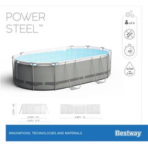 Bestway  Power Steel 488 x 305 x 107 cm Oval Pool m/pumpe, stige m.v.-8