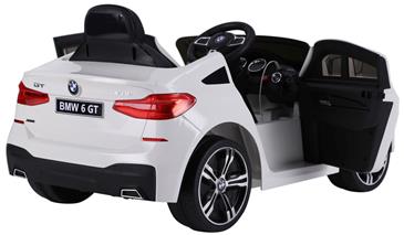 BMW 6 GT elbil til børn 12v Hvid m/Gummihjul, 2.4G Remote, 12V7AH-4