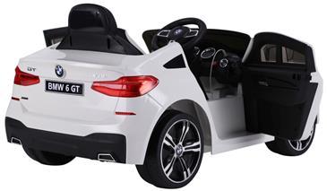 BMW 6 GT elbil til børn 12v Hvid m/Gummihjul, 2.4G Remote, Lithium-4