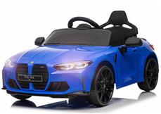 BMW M4 Elbil til børn 12v m/Lithium + Gummihjul + 2.4G Remote Blå
