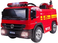 Brandbil Elbil til Børn 12V m/2.4G Remote, Gummihjul, hjelm, vandpistol mv.