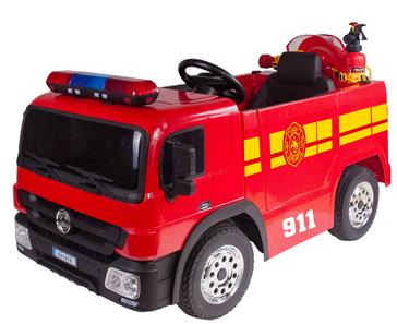 Brandbil Elbil til Børn 12V m/2.4G Remote, Gummihjul, hjelm, vandpistol mv.-2