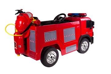 Brandbil Elbil til Børn 12V m/2.4G Remote, Gummihjul, hjelm, vandpistol mv.-3