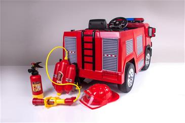 Brandbil Elbil til Børn 12V m/2.4G Remote, Gummihjul, hjelm, vandpistol mv.-5
