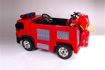 Brandbil Elbil til Børn 12V m/2.4G Remote, Gummihjul, hjelm, vandpistol mv.-6