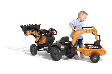 Case Construction Pedal Traktor m/Frontskovl + Trailer + Gravekran-2