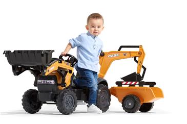 Case Construction Pedal Traktor m/Frontskovl + Trailer + Gravekran-3