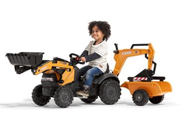 Case Construction Pedal Traktor m/Frontskovl + Trailer + Gravekran-5