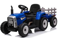 EL Traktor med anhænger Blå 12V m/2.4G, Lædersæde, Gummihjul