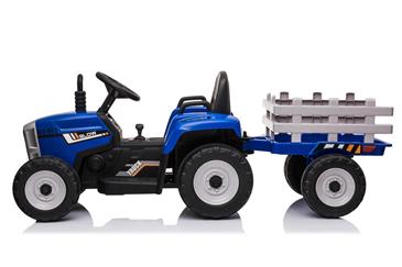 EL Traktor med anhænger Blå 12V m/2.4G, Kunstlædersæde, Gummihjul-2