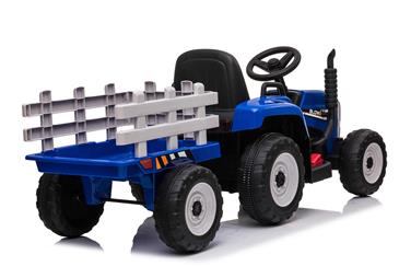EL Traktor med anhænger Blå 12V m/2.4G, Lædersæde, Gummihjul-3
