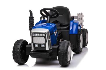 EL Traktor med anhænger Blå 12V m/2.4G, Lædersæde, Gummihjul-5