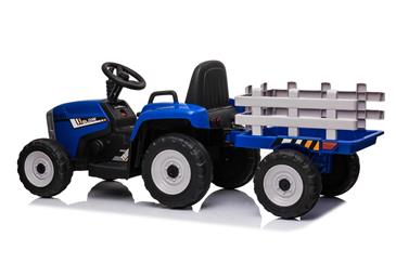 EL Traktor med anhænger Blå 12V m/2.4G, Lædersæde, Gummihjul-6