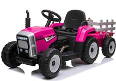 EL Traktor med anhænger Pink 12V m/2.4G, Lædersæde, Gummihjul