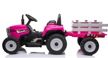 EL Traktor med anhænger Pink 12V m/2.4G, Kunstlædersæde, Gummihjul-2