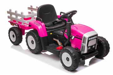 EL Traktor med anhænger Pink 12V m/2.4G, Lædersæde, Gummihjul-3