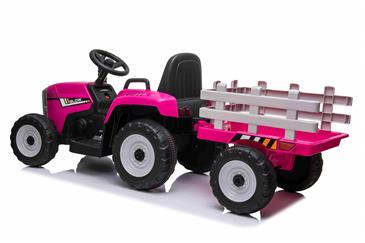 EL Traktor med anhænger Pink 12V m/2.4G, Kunstlædersæde, Gummihjul-4