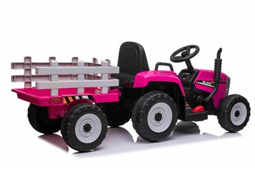 EL Traktor med anhænger Pink 12V m/2.4G, Kunstlædersæde, Gummihjul-6