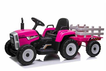 EL Traktor med anhænger Pink 12V m/2.4G, Kunstlædersæde, Gummihjul-7